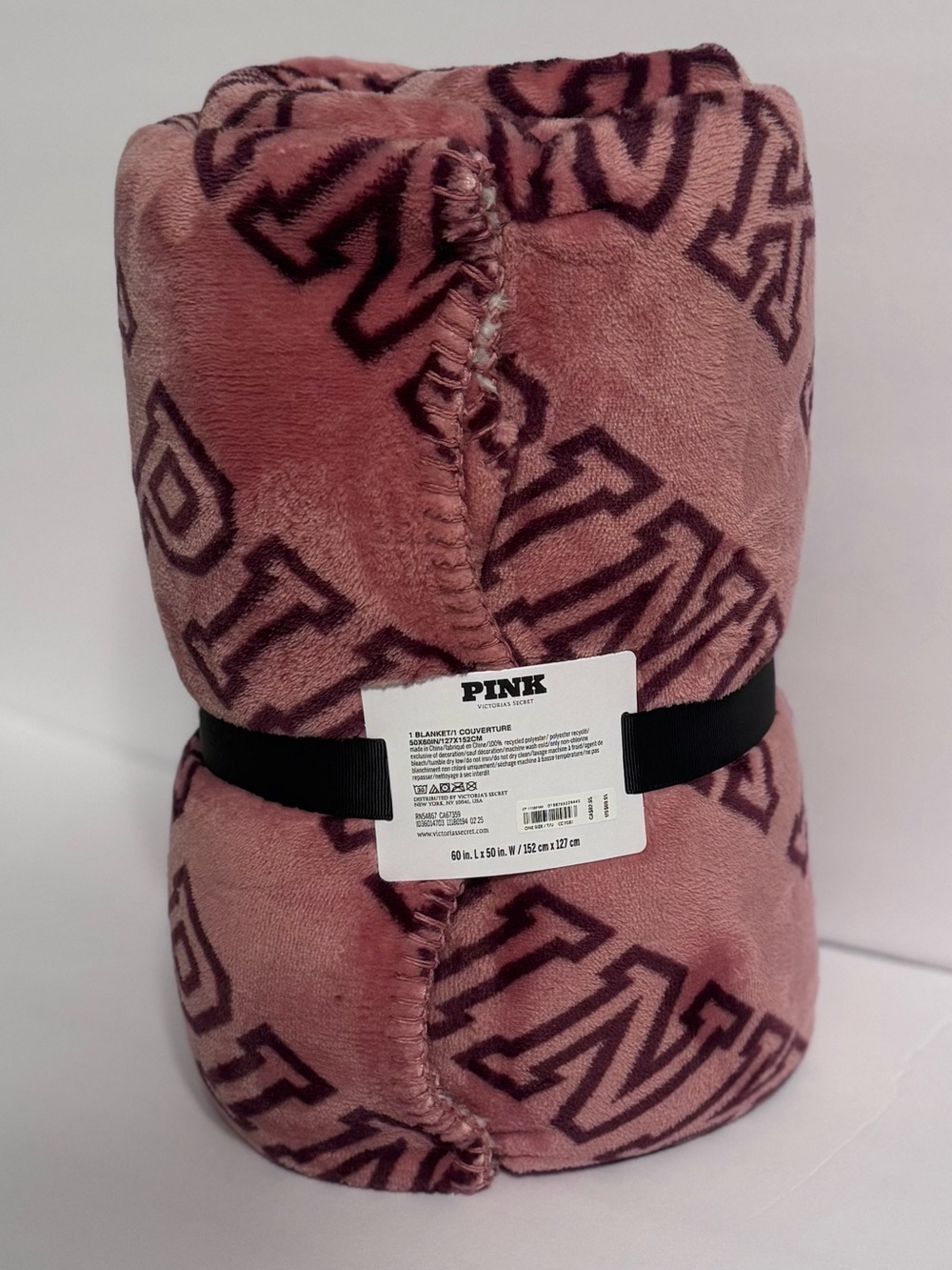 PINK Victoria's Secret Plush Cozy Blanket - Dusty Rose with Maroon Logos NEW - Picture 4 of 5